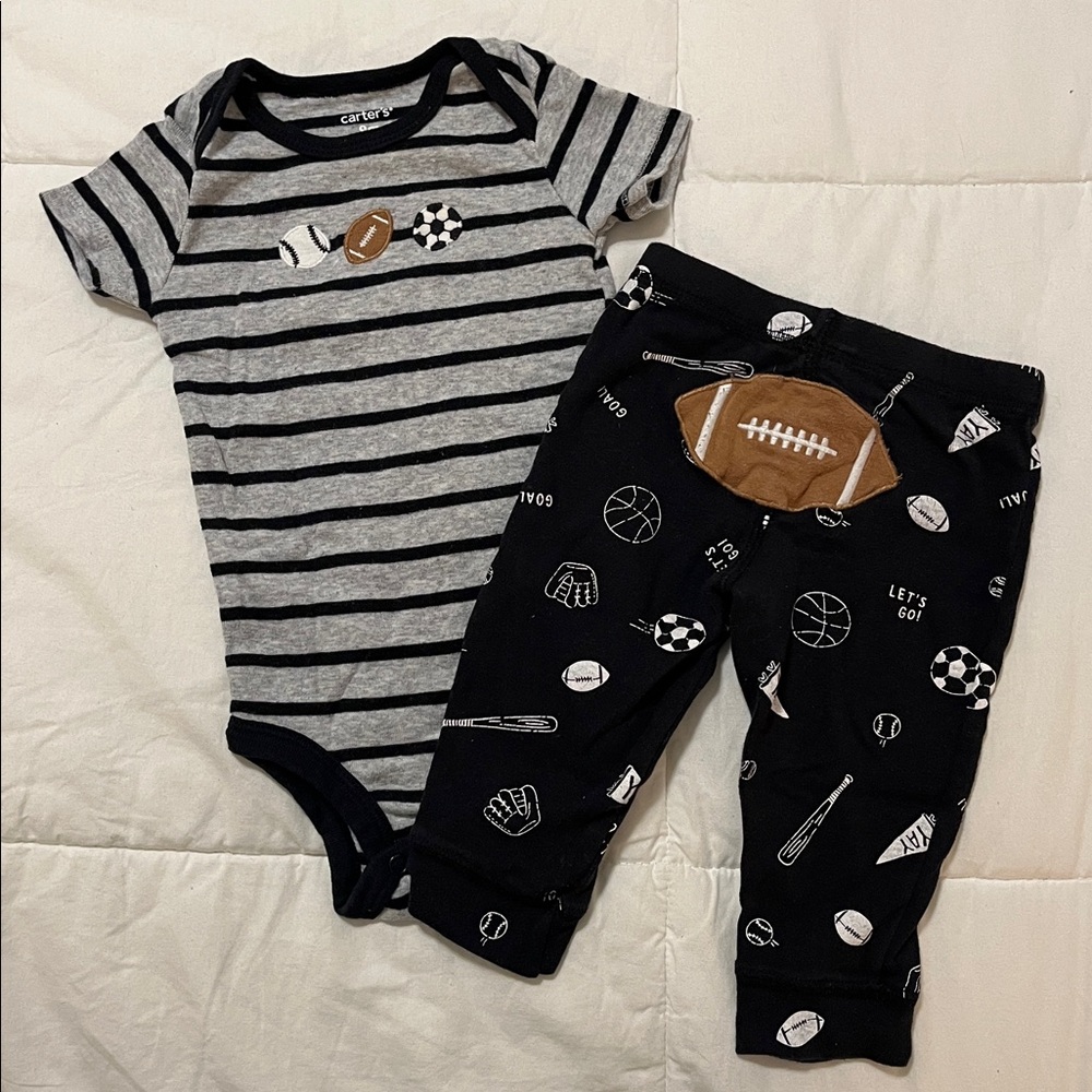 Carter's Cotton Gray and Black Sports Bodysuit & Legging Set